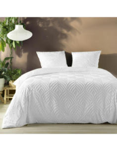 Parure de couette 3p 260x240 cm microfib tuftée Heltie – Blanc 2