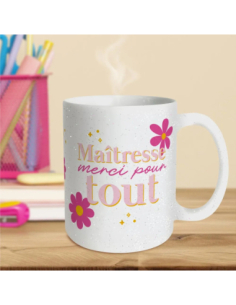 Mug paillettes 30cl Maitresse merci pour tout | Cadeau maîtresse 2