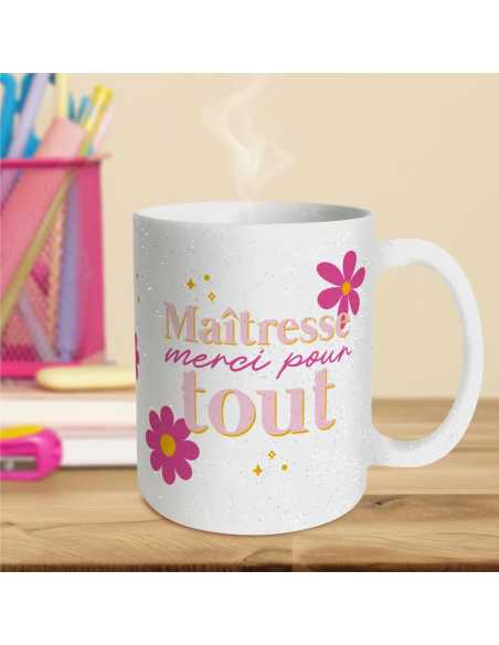 Mug paillettes 30cl Maitresse merci pour tout | Cadeau maîtresse