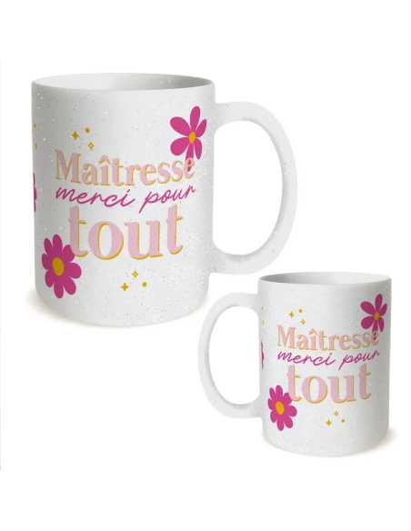 Mug paillettes 30cl Maitresse merci pour tout | Cadeau maîtresse