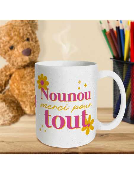 Mug paillettes 30cl Nounou merci pour tout | Cadeau nounou