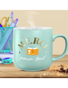 Mug vert pâle mat 30cl Merci pour tout | Cadeau remerciement fin d'année 2
