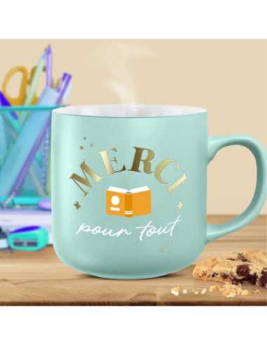 Mug vert pâle mat 30cl Merci pour tout | Cadeau remerciement fin d'année