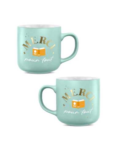 Mug vert pâle mat 30cl Merci pour tout | Cadeau remerciement fin d'année