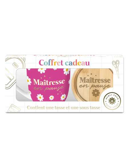 Coffret tasse et sous-tasse Merci pour cette année | Cadeau maîtresse
