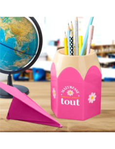 Pot à crayons forme crayon Maitresse merci pour tout PVC | Cadeau maîtresse 2