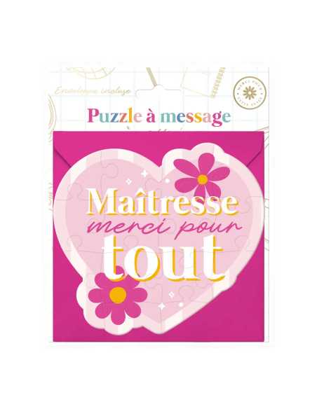 Puzzle cœur rose Maitresse merci pour tout à personnaliser | Cadeau maîtresse