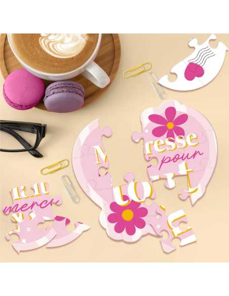 Puzzle cœur rose Maitresse merci pour tout à personnaliser | Cadeau maîtresse