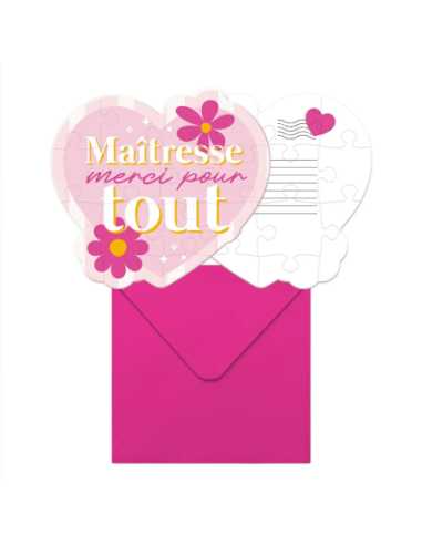 Puzzle cœur rose Maitresse merci pour tout à personnaliser | Cadeau maîtresse