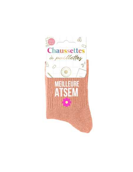 Chaussettes paillettes Meilleure ATSEM pêche T36/42 | Cadeau ATSEM