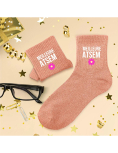 Chaussettes paillettes Meilleure ATSEM pêche T36/42 | Cadeau ATSEM 2