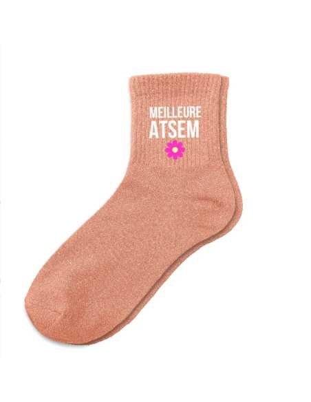 Chaussettes paillettes Meilleure ATSEM pêche T36/42 | Cadeau ATSEM