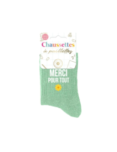 Chaussettes paillettes Merci pour tout verte T36/42 | Cadeau fin d'année