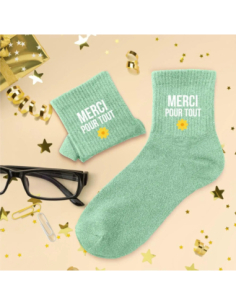 Chaussettes paillettes Merci pour tout verte T36/42 | Cadeau fin d'année 2