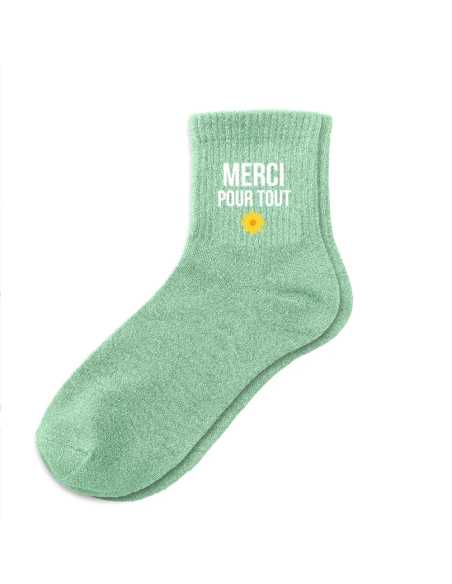 Chaussettes paillettes Merci pour tout verte T36/42 | Cadeau fin d'année