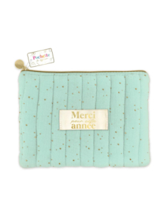Pochette coton verte Merci pour cette année 23x15cm | Cadeau maîtresse