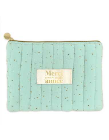 Pochette coton verte Merci pour cette année 23x15cm | Cadeau maîtresse