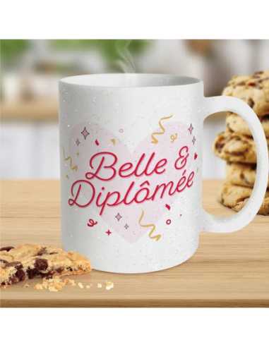Mug paillettes 30cl Belle & diplomée | Cadeau remise de diplôme
