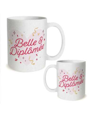 Mug paillettes 30cl Belle & diplomée | Cadeau remise de diplôme