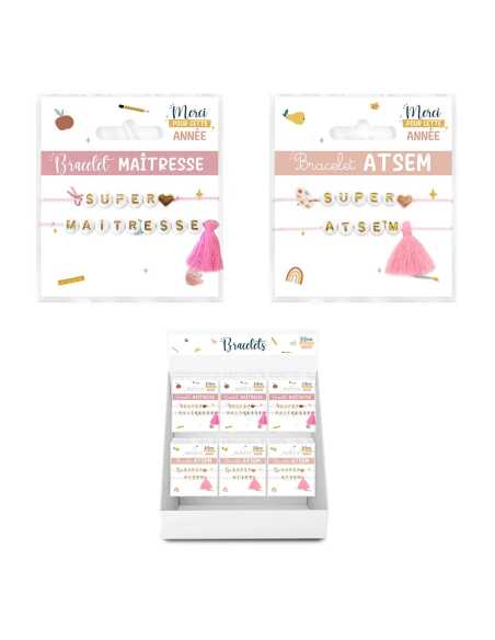Bracelet Super Maitresse fil rose lettres dorées | Cadeau maîtresse