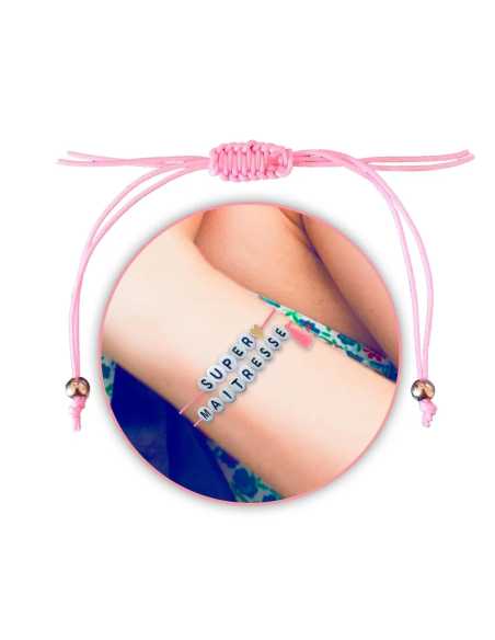 Bracelet Super Maitresse fil rose lettres dorées | Cadeau maîtresse