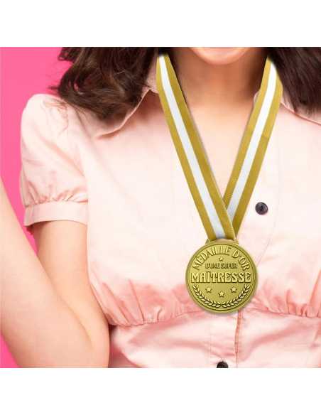Médaille d'or Super maitresse | Cadeau original fin d'année maîtresse