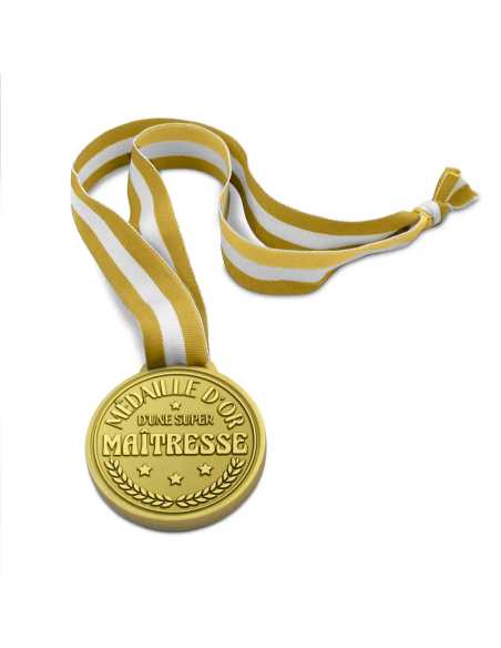 Médaille d'or Super maitresse | Cadeau original fin d'année maîtresse