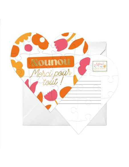 Puzzle cœur blanc Nounou merci pour tout à personnaliser | Cadeau nounou