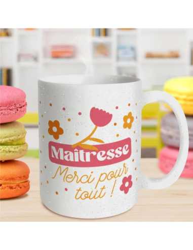 Mug paillettes 30cl Maitresse merci pour tout | Cadeau maîtresse
