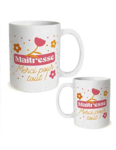 Mug paillettes 30cl Maitresse merci pour tout | Cadeau maîtresse