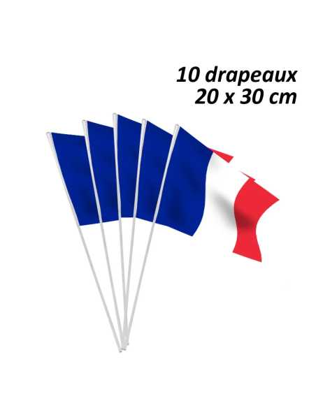 Lot 10 Drapeaux France Papier 20x30 cm avec Tige | marcheauxaffaires.fr