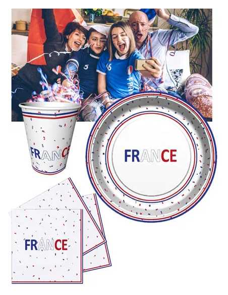 Lot 8 Assiettes Carton 22 cm Bleu-Blanc-Rouge France | marcheauxaffaires.fr