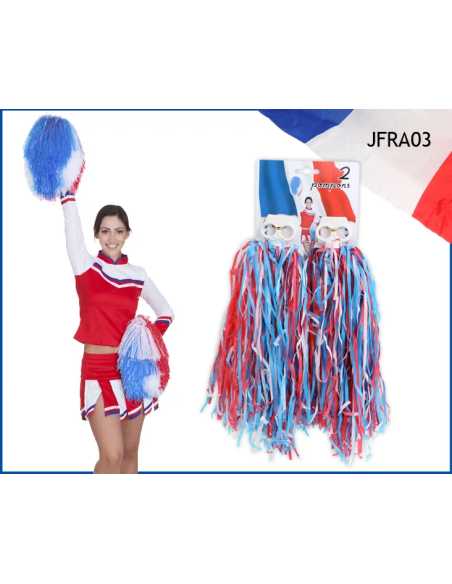 Lot 2 Pompons Supporter Bleu-Blanc-Rouge avec Anneaux PVC | marcheauxaffaires.fr