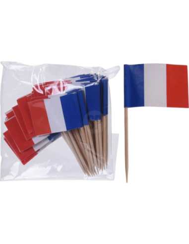 Lot 50 Piques Cocktail Bleu-Blanc-Rouge France 10 cm | marcheauxaffaires.fr