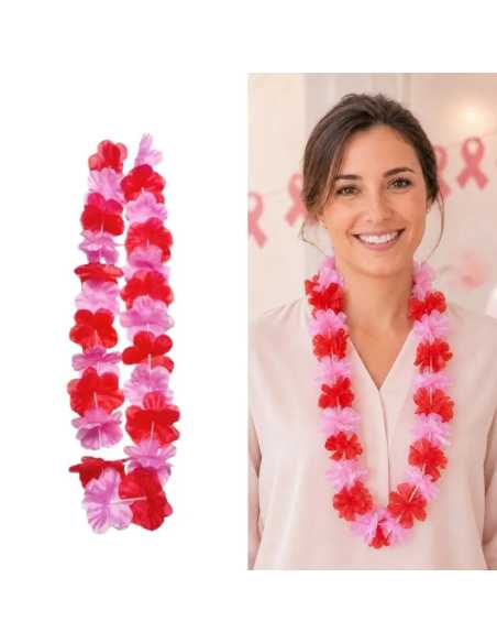 Collier fleurs rouge et rose 50cm - Accessoire fête