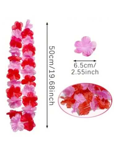 Collier fleurs rouge et rose 50cm - Accessoire fête