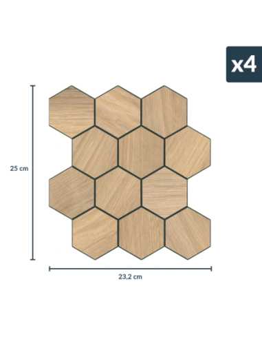 Crédence adhésive 3D Hexa Effet Bois - lot de 4