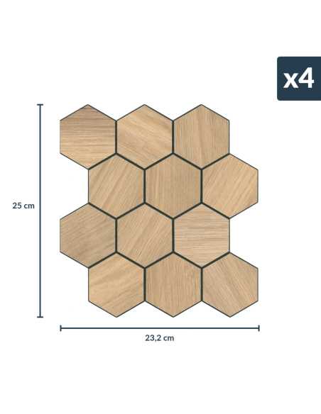 Crédence adhésive 3D Hexa Effet Bois - lot de 4