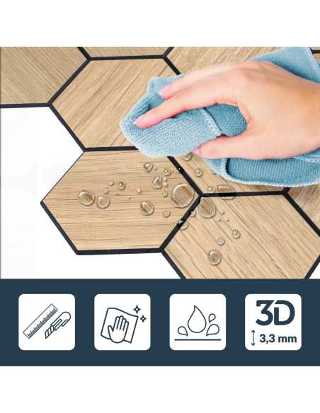 Crédence adhésive 3D Hexa Effet Bois - lot de 4