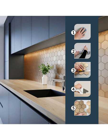 Crédence adhésive 3D Hexa Effet Bois - lot de 4