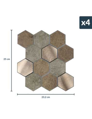 Crédence adhésive 3D Hexa Béton - lot de 4