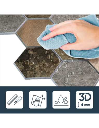 Crédence adhésive 3D Hexa Béton - lot de 4