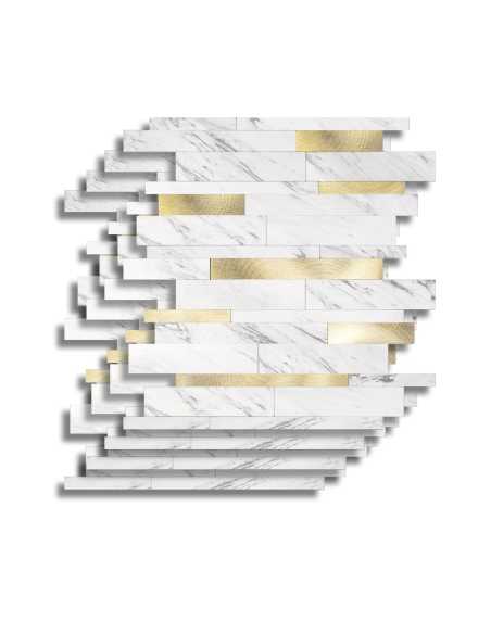 Crédence adhésive 3D Lamelles Blanc/Or - lot de 4