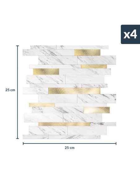 Crédence adhésive 3D Lamelles Blanc/Or - lot de 4