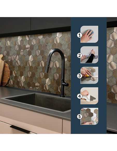 Crédence adhésive 3D Hexa Béton - lot de 4
