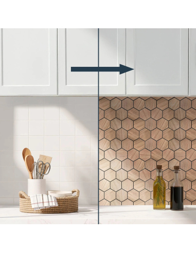 Crédence adhésive 3D Hexa Effet Bois - lot de 4