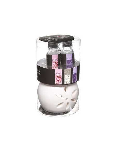 Brûle-parfum et huile florale 10 ml. Vanille, Rose, Lavande Lot de 3