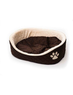 Panier matelassé oval, coussin amovible réversible, 80x60x19 cm, brun