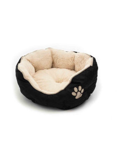 Corbeille matelassée ovale, coussin amovible réversible, 57x52x14 cm, noir