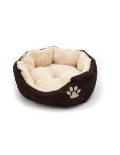 Corbeille matelassée ovale, coussin amovible réversible, 57x52x14 cm, brun